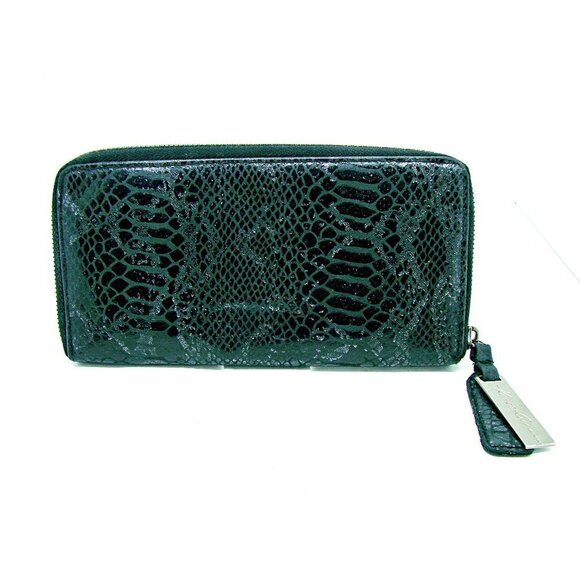 Kenneth Cole NY Full Zip Around Wallet Clutch Organizer Black Sliver Faux Snake - Picture 2 of 12